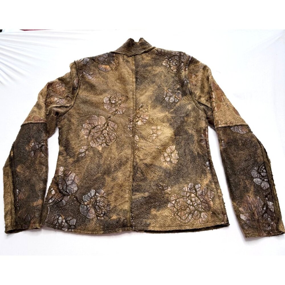 True Grit Brown Floral Rose Brown Faux Fur Jacket Size Large - Picture 10 of 14